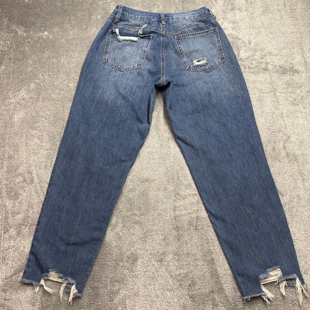 Rue21 Distressed Skinny Jeans Women Size 12 High Rise Blue Denim Raw Hem - Picture 4 of 14